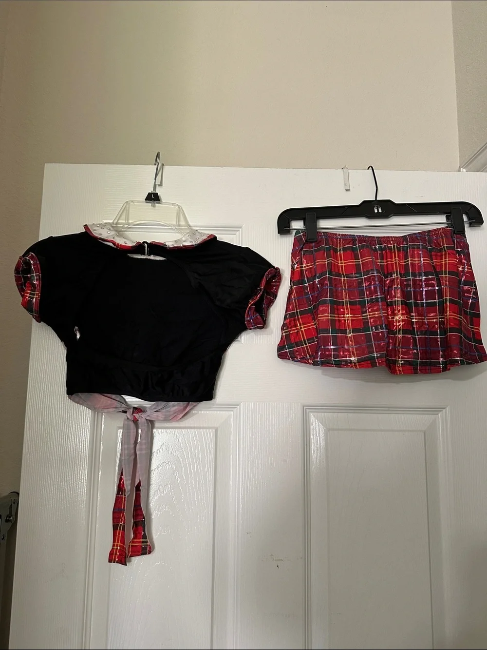 Competition Dance 2-Piece Black/Red Tartan Plaid Dance Costume Youth Large (YL)